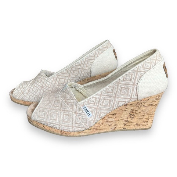 Toms Stella Open Toe Wedges in Natural Yarn Dye Diamond Pattern - Picture 4 of 12